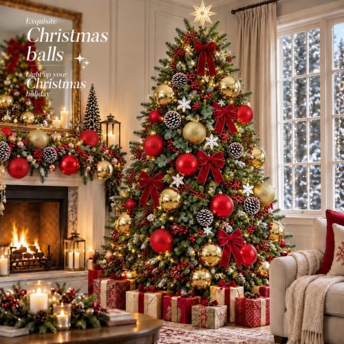 Jenaai 12 Pcs Large Christmas Ball Ornaments 6 Inch Big Oversized Shatterproof Christmas Tree Decorations Matte Glitter Giant Jumbo Plastic Hanging Baubles for Xmas Holiday Party Indoor Outdoor