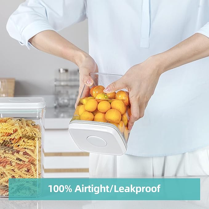 Airtight Food Storage Container - 0.32 QT （380ml Small Pop Up Food Containers With Lids, Bpa Free Stackable Container for Sugar Tea Candy- 8 Labels - Clear