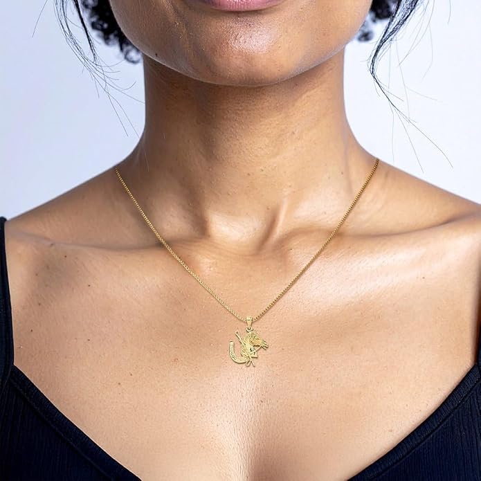 IceCarats 14K Yellow Gold Large Horseshoe Pendant Necklace, 26.2mm 1 inch | Polished, Textured, Solid