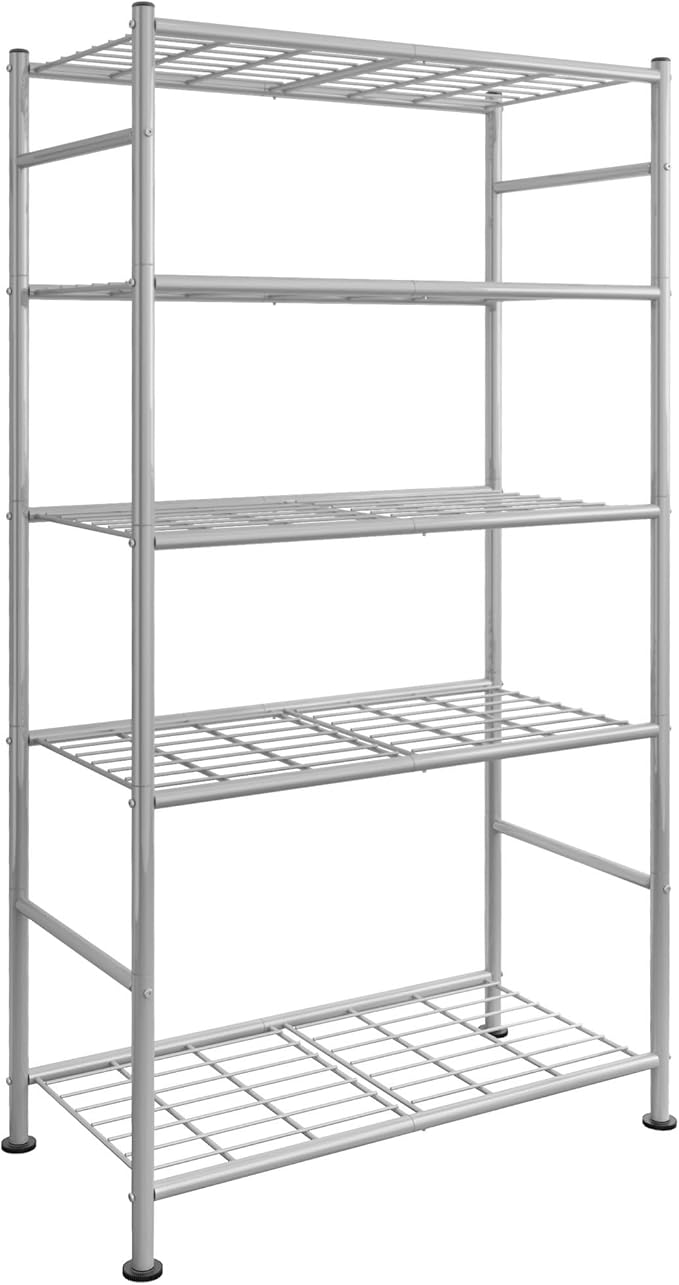 Sakugi Storage Shelves - 5 Tier Shelf Organizer, Heavy Duty Garage Shelving Unit with Leveling Feet, Stable Metal Shelves Organizer for Pantry, Kitchen and Closet, 33.0" W x 12.6" D x 72.0" H, Silver