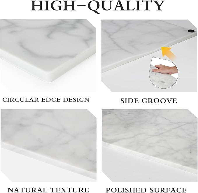 Marble Cutting Board for Kitchen 16×12 Inch Italian Carrara White | Natural stone, 0.59" thick, non-slip feet, stay cool for dough/butter, ideal for pastry, cheese, charcuterie, pizza, bread