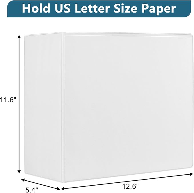 CIXILDTS 5-Inch 3 Ring Binder, Standard 5" Slant-D Ring Binder Fit Letter Size Paper, Presentation View Binders, White, 2-Pack