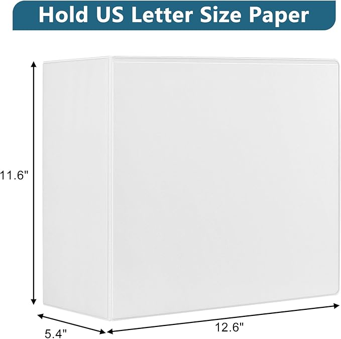 CIXILDTS 5-Inch 3 Ring Binder, Standard 5" Slant-D Ring Binder Fit Letter Size Paper, Presentation View Binders, White, 6-Pack