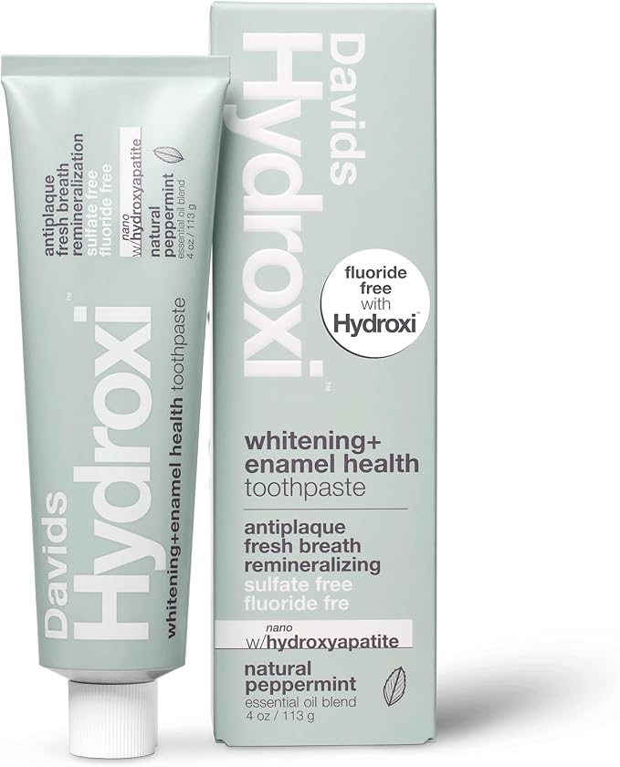Davids Nano Hydroxyapatite Whitening Enamel Health SLS Free Peppermint 4oz | Fluoride Free, Remineralizing, Antiplaque, Fresh Breath, Made in USA, Nano-Hydroxyapatite Toothpaste, Davids Hydroxi