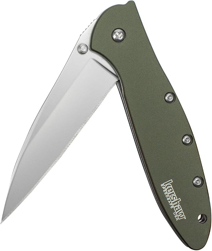 Kershaw Leek, BlackWash Pocket Knife (1660BLKW); 3 Sandvik 14C28N Steel Blade, 410 Stainless Steel Handle, BlackWash Finish, SpeedSafe Assisted Open, Frame and Tip Locks, Reversible Pocketclip; 3 OZ
