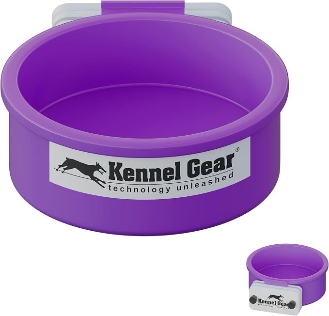 Dog Crate Water Bowl No Spill, 20oz Food-Grade Polypropylene Feeder (Purple)