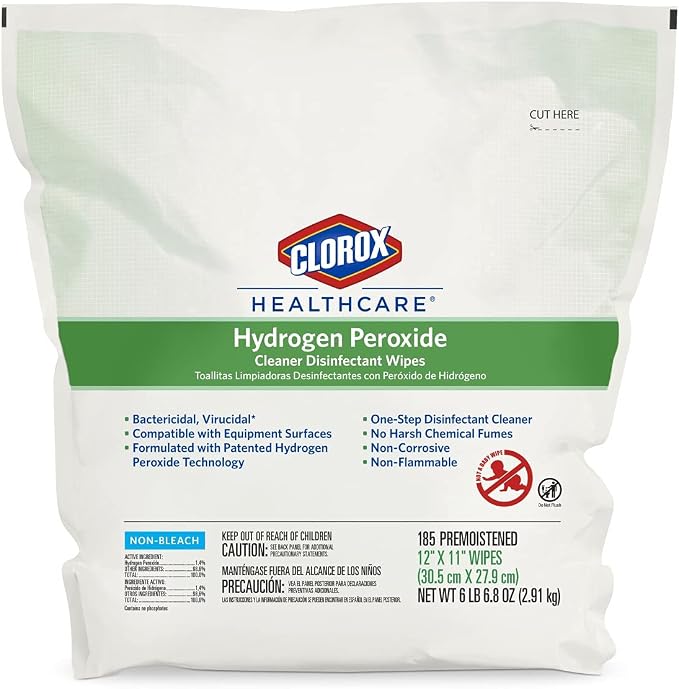Clorox Healthcare Hydrogen Peroxide Cleaner Disinfectant Wipes, 12" x 11", Refill for Bucket, 185 Count (Package May Vary)