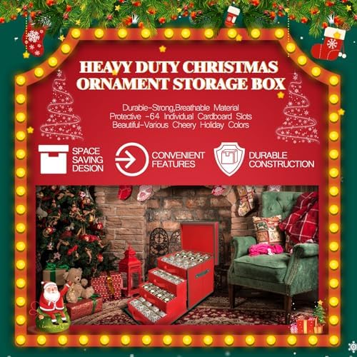 Premium Christmas Ornament Storage Box Keeps 64 3" & 4 Individual Trays ﻿