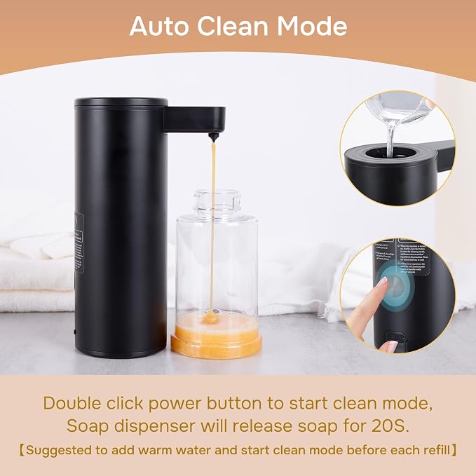 Automatic Soap Dispenser Stainless Steel with Sensor Infrared Soap Dispenser Electric IPX5 Waterproof USB-C Charging Motion Sensor for Kitchen & Bathroom Black, 9oz