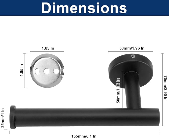 NearMoon Bathroom Toilet Paper Holder, Premium SUS304 Stainless Steel Rustproof Wall Mounted Toilet Roll Holder for Bathroom, Kitchen (2 Pack, Matte Black)