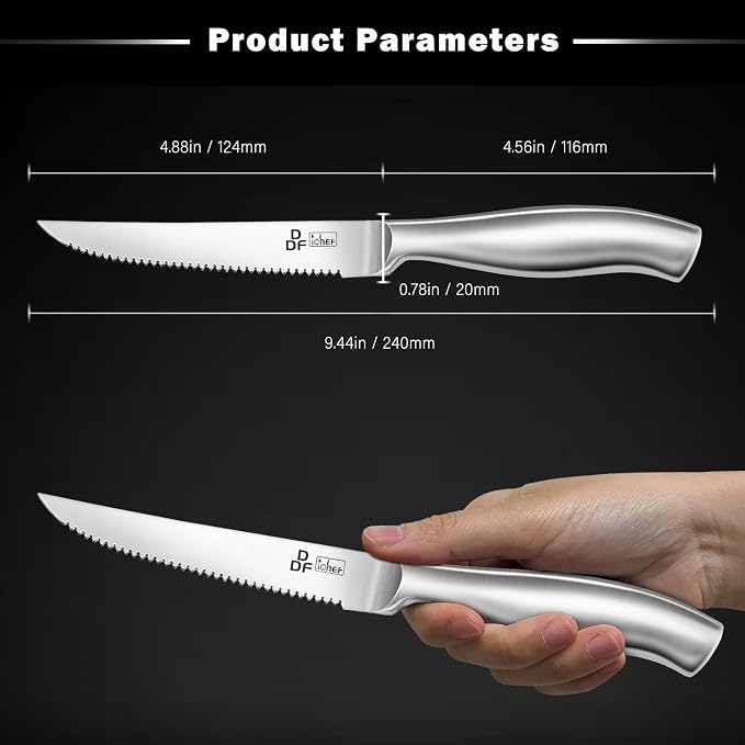 Steak Knives Set of 6, 4.5-Inch Serrated Steak Knives, Dishwasher Safe | Steak Knives High Carbon Stainless Steel, Serrated Knives with Ergonomic Hollow Handles, Silver, for Families & Restaurants