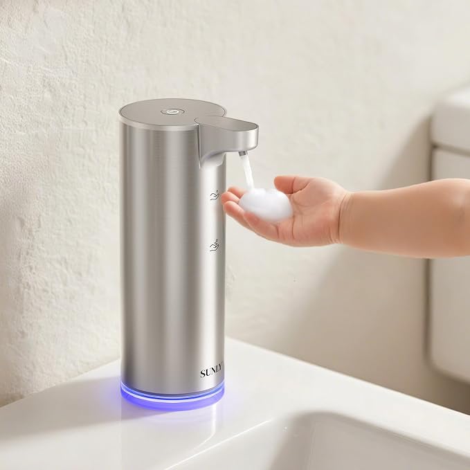 SUNLY Automatic Foaming Soap Dispenser Touchless, 0.2s Fast Sensor, USB-C Rechargeable, Smudge-Resistant Stainless Steel, Hand Soap Dispenser for Bathroom, Kitchen, Hotel, Silver