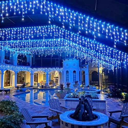 66FT Icicle Lights for Outside 640 LED Blue and White Christmas Lights