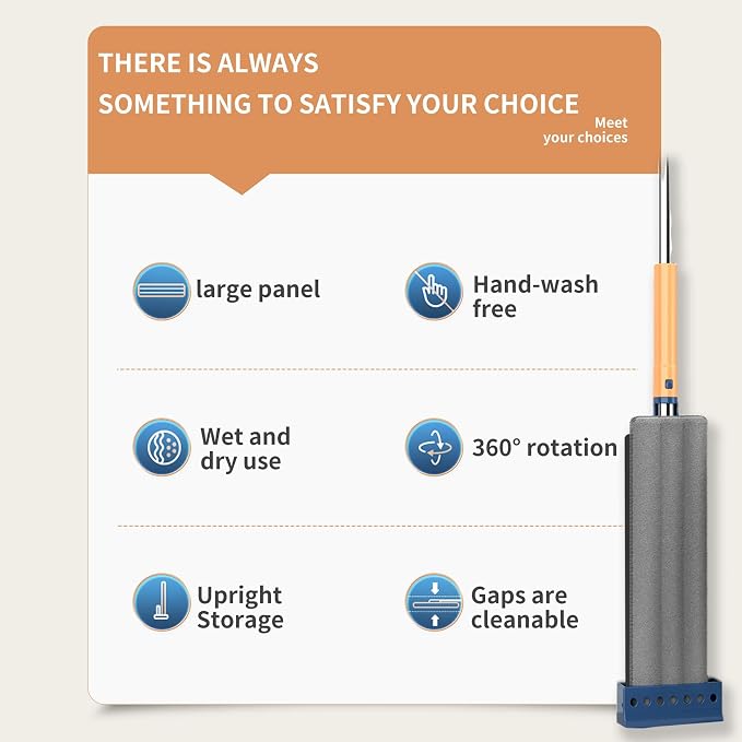 2025 New Large Flat Mop with 6 Reusable Mop Head Dry and Wet, Flat Mop and Bucket Set, Adjustable Handle Self Wringing Flat Mops, 360 Rotation Flat Mop (Blue with 6pcs Mop Head)