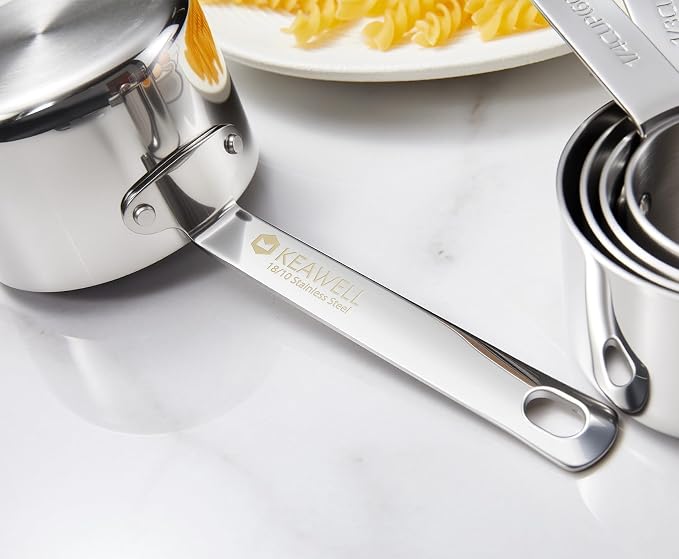 KEAWELL Premium 5-Piece Measuring Cups Set –1/4, 1/3, 1/2, 2/3, and 1 cup-18/10 Stainless Steel - Upscale, Durable, Stackable, Dishwasher Safe (Silver, 5PC Measuring Cups)
