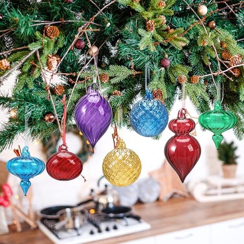 Hungdao 14pcs Vintage Christmas Ornaments Retro Glass Balls, Multicolor