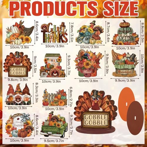 Leinuosen 12 Pcs Fall Decorations for Home Wooden Turkey Decor Thanksgiving Table Decorations Fall Centerpiece Maple Leaves Pumpkin Turkey Wooden Block Sign for Harvest Party Home Tiered Tray