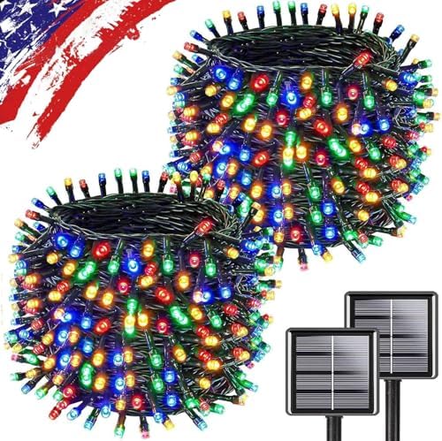 Solar String Lights Outdoor 2Pack 500LED 180FT Christmas Lights Multicolor