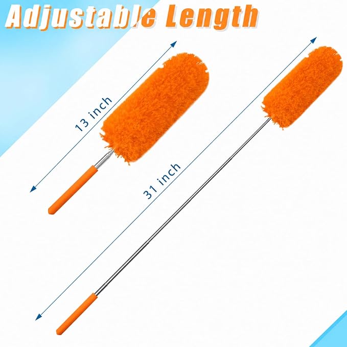 Tanlade 1 Pcs Microfiber Feather Duster for Cleaning 13-31 Inch Extendable Cobweb Dusters Ceiling Fan Duster Washable Bendable Tool for Office Car Window Furniture (Orange)