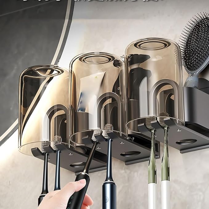 Toothbrush Rack Toothbrush Rack Free Punching Mouthwash Cup Wall-mounted Toothbrush Cup Tooth Cylinder Wall-mounted Family Toothbrush Shelf Bathroom Toothbrush Holder, Small