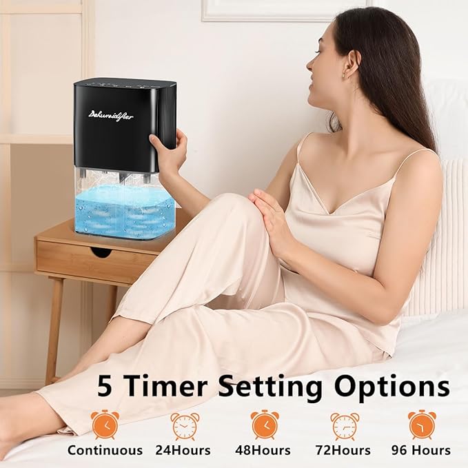 Dehumidifier 58OZ 1657ML Small Dehumidifier for Home Safety Dehumidification 5 Timers 3 Setting Modes Auto Shut Off Protection Adjustable 10 Color Lights Low Noise For Bedroom Bathroom 230 Ft²