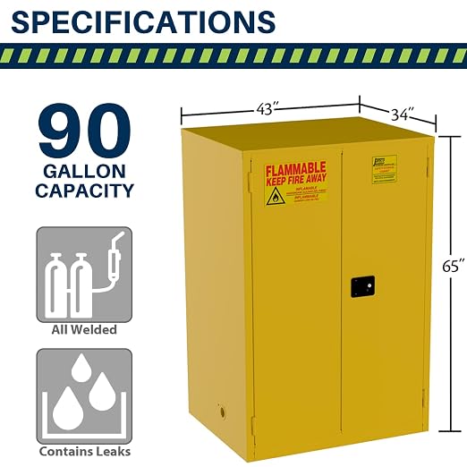 Jamco 90 Gallon Steel Flammable Safety Cabinet, Manual Doors, Yellow | All-Welded Double-Wall Steel Flammable Storage Cabinet, Lockable Doors, 43"W X 34"D X 65"H, Osha & Fm Certified, Made In Usa