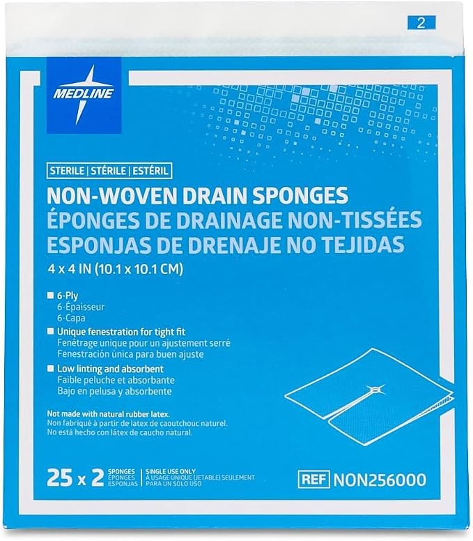 Medline Gauze Sponge 4'' X 4'' Drain 6 Ply, NON256000 50 Count
