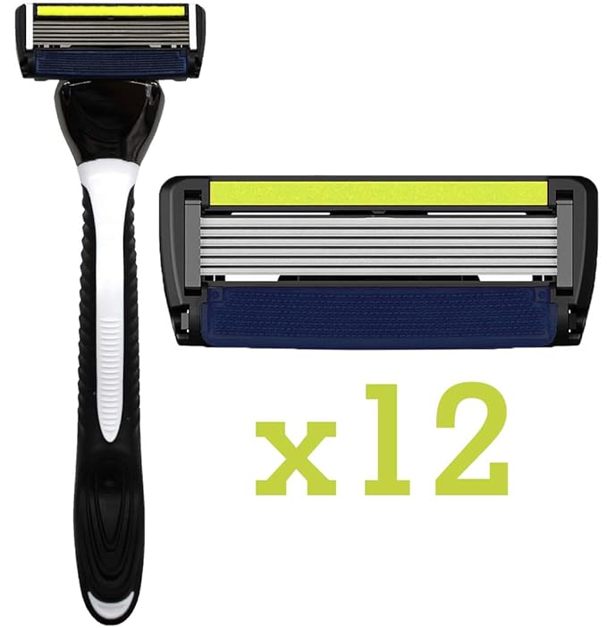 ShaveMOB 6-Blade Men's Razor Kit (Flex Head Handle 12 Refills) (No Trimmer) - The Caveman Shaving Kit