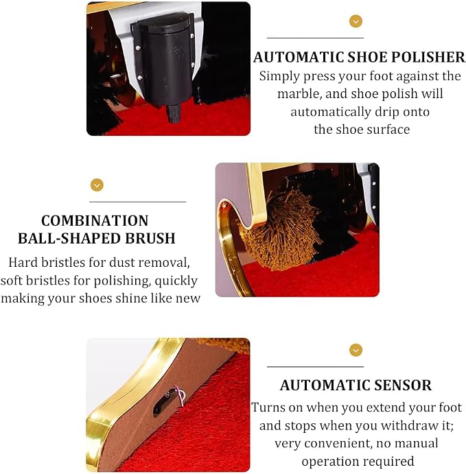 Commercial Luxury Stainless Steel Automatic Shoe Polishing Machine with Handrails and Oil Tank Design, Automatic Sensor Dual-Brush Leather Shoe Polishing Machine,C