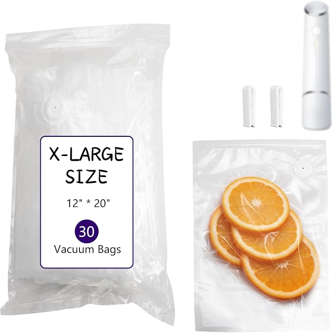 30-Pack XL Large Vacuum Sealer Bags & 2 Bonus Sealing Clips, Compatible with Chef Preserve – BPA-Free (12 x 20 in) Reusable Food Storage Bags for Freezer, Microwave, Sous Vide – Leak-Proof