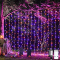JMEXSUSS 300LED Halloween Curtain Lights, Orange and Purple, 9.8x9.8ft