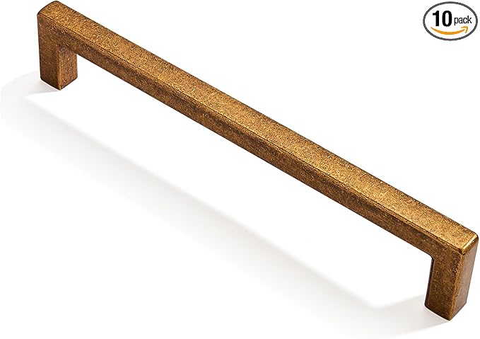 khtumeware 10 Pack 8 inch(203mm) Hole Center Antique Brass Cabinet Pulls Solid Heavy-Duty Square Cabinet Handles Drawer Pulls Kitchen Cabinet Hardware Kitchen Handle