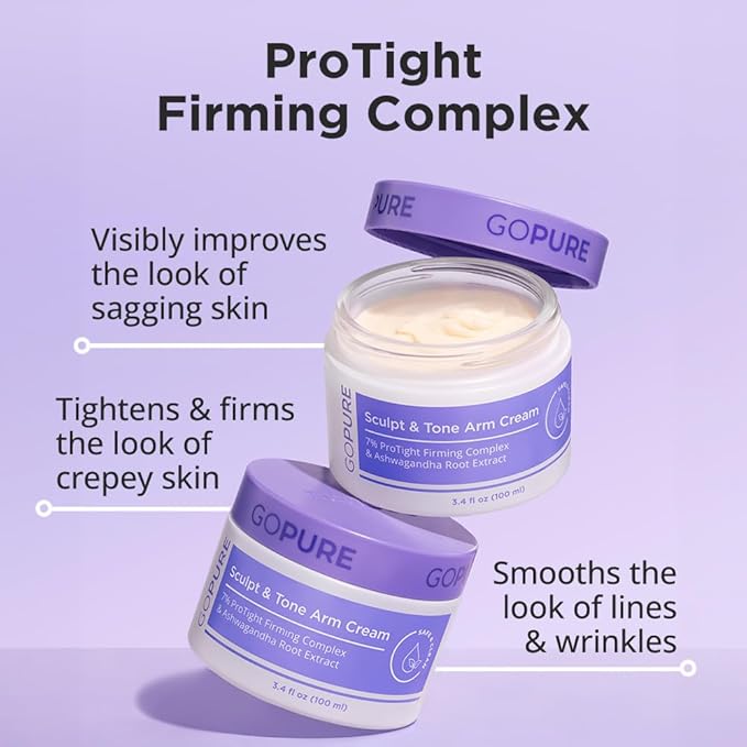 goPure Sculpt & Tone Arm Cream - Firming & Tightening Cream - Smooths, Lifts, Sculpts the Look Of Arms - ProTight Complex - Rice Protein, Shea Butter, Avocado - Clinically Tested - All Skin Types