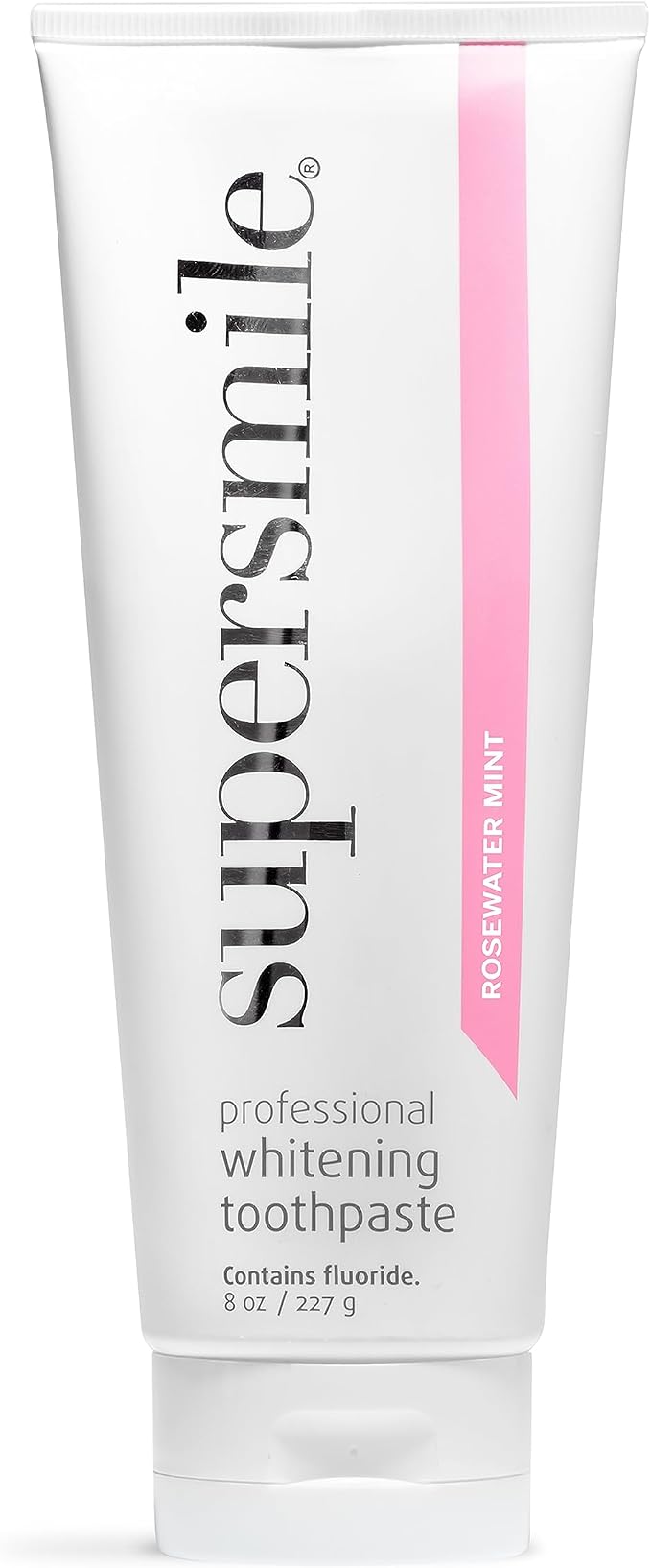 Supersmile Rosewater Mint Whitening Toothpaste, with Fluoride, 8 Oz | Whitens 3 Shades After 1 Day, Moroccan Rosewater + Spearmint Flavor, Veneer Safe, RDA 65, Cavity Protection