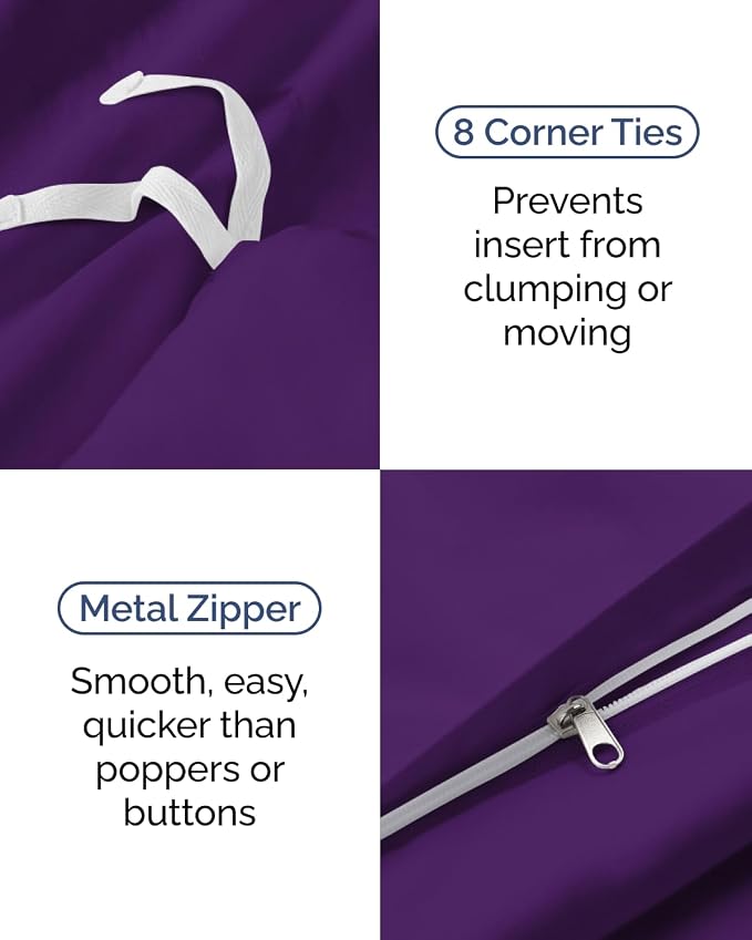 Duvet Cover Twin/Twin XL Size Set - Extra Soft Twin/Twin XL Duvet Cover 68" x 90" with 1 Pillow Sham for Women, Men, Kids & Teens - Comfy, Easy-Care & Fade Free with Zipper Closures and Ties (Purple)