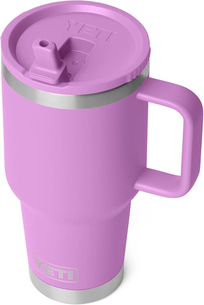 YETI Rambler 30 oz Travel Mug with Flip Straw Lid – Stainless Steel, Vacuum Insulated, Leakproof, Cup Holder Friendly, Desert Bloom