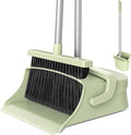 Broom with Dustpan Combo Set, Long Handle Upright Standing Self-Cleaning Broom and Dustpan Set for Pet Hair & Dust Cleanup, Indoor Outdoor Use for Home, Kitchen, Office, Green