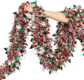 50 Feet Green Red Christmas Metallic Tinsel Twist Hanging Garland with Snowflake Xmas Tree for Home Mantle Xmas Tree Staircase Railing New Year Holiday Party Indoor Outdoor Decorations