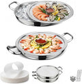 Shrimp Cocktail Serving Dish with Ice Tray, 2-Set 12 Inch Platter | 304 stainless steel sauce cups, tray liner paper & tongs, ideal for parties, family gatherings, oysters & cold appetizers.