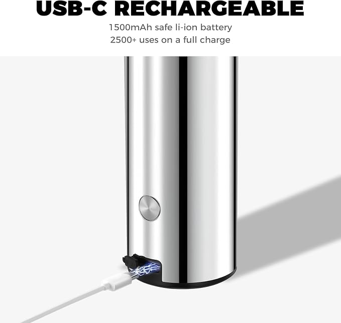 Touchless Automatic Soap Dispenser Stainless Steel with Sensor Infrared 9 oz Electric IPX5 Waterproof USB-C Charging Motion Sensor for Kitchen & Bathroom (Chrome Silvery)