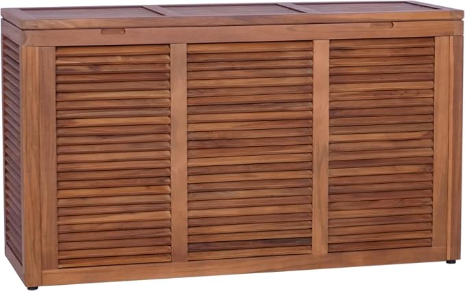 Nila Triple Size Wall-Hugging Teak Louvered Laundry & Storage Hamper