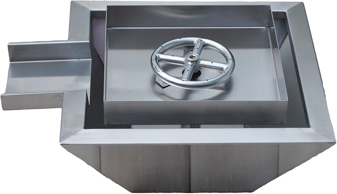 18-Inch Stainless Fire Pit with Waterfall Column | Square bowl, propane or natural gas, outdoor patio
