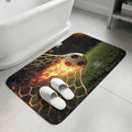 Flaming Soccer Bathroom Rugs Non Slip Washable Bath Mat Absorbent Front Door Mat Goal Net Powerful Fire Orange Grass Green Indoor Doormat for Kitchen Entryway Shower Decor Accessories 19.7"x31.5"