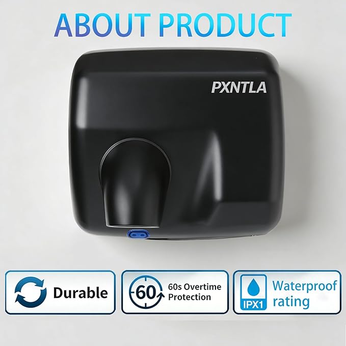 Stainless Steel Hand Dryer, 16 Seconds Fast Dry Hands, 100-130V, 180° Rotatable Air Nozzle, Hand Dryer for Home Bathroom, IPX1 Waterproof & 60s Overheat Protection