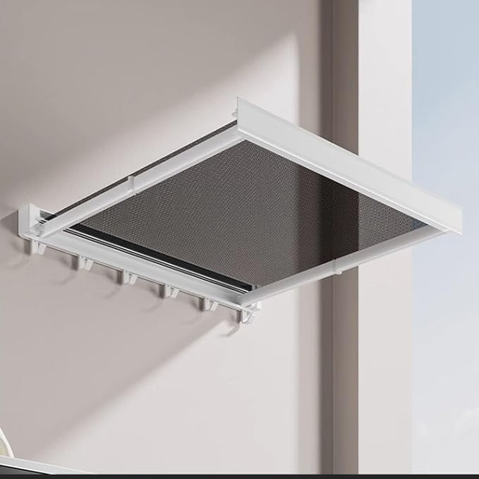 Pilipane Retractable Clothes Drying Rack Wall Mount Foldable Laundry Organizer with Breathable Mesh Platform for Patio Bathroom Aluminum 42x37.8cm (White)