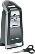 Hamilton Beach Smooth Touch Electric Can Opener With Easy Push Down Lever | Opens All Standard, Extra-Tall & Pop-Top Cans | Includes Stainless Steel Scissors | Black & Chrome | 76607J