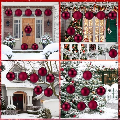 Wettarn 8 Pcs 6" Burgundy Christmas Tree Plastic Ball Ornaments