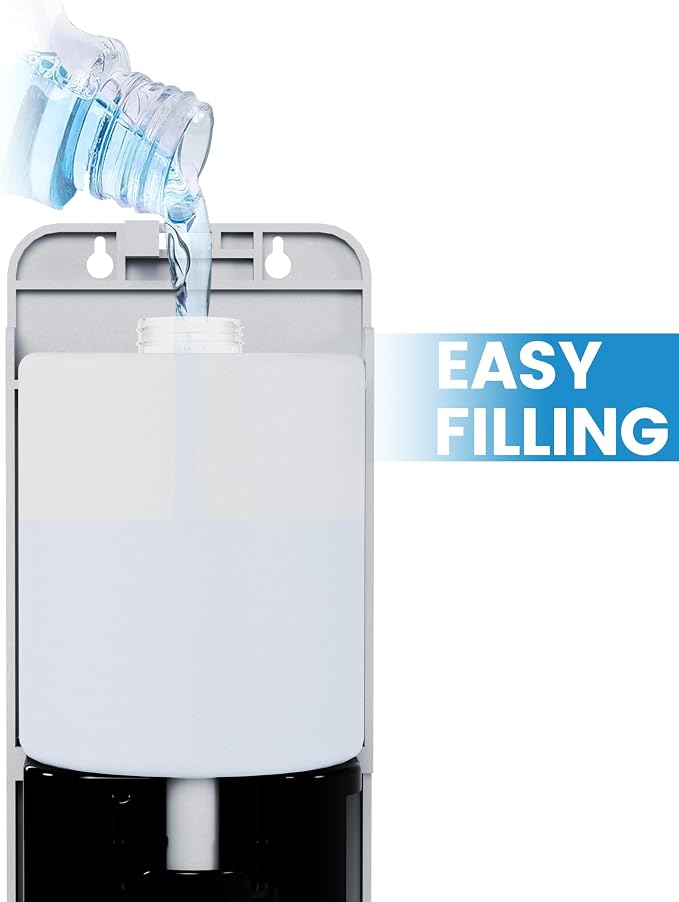 Commercial Automatic Wall-Mount Soap Dispenser, Stainless Steel | Touchless 800 mL commercial dispenser with stainless steel exterior, vertical window, keyed lock and 6 AA battery power.