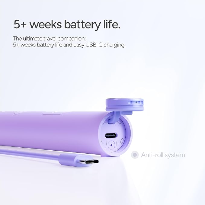 ORDO Sonic Lite Electric Toothbrush, Adults, Rechargeable, USB-C, Lavender | Rechargeable sonic electric toothbrush, 35,000 pulses/min, dual modes, smart timer, 5+ week battery, USB-C charger