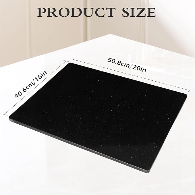 Granite Cutting Board for Kitchen 20×16 Inch black | Natural stone, 0.59" thick, non-slip feet, stay cool for dough/butter, ideal for pastry, cheese, charcuterie, pizza, bread